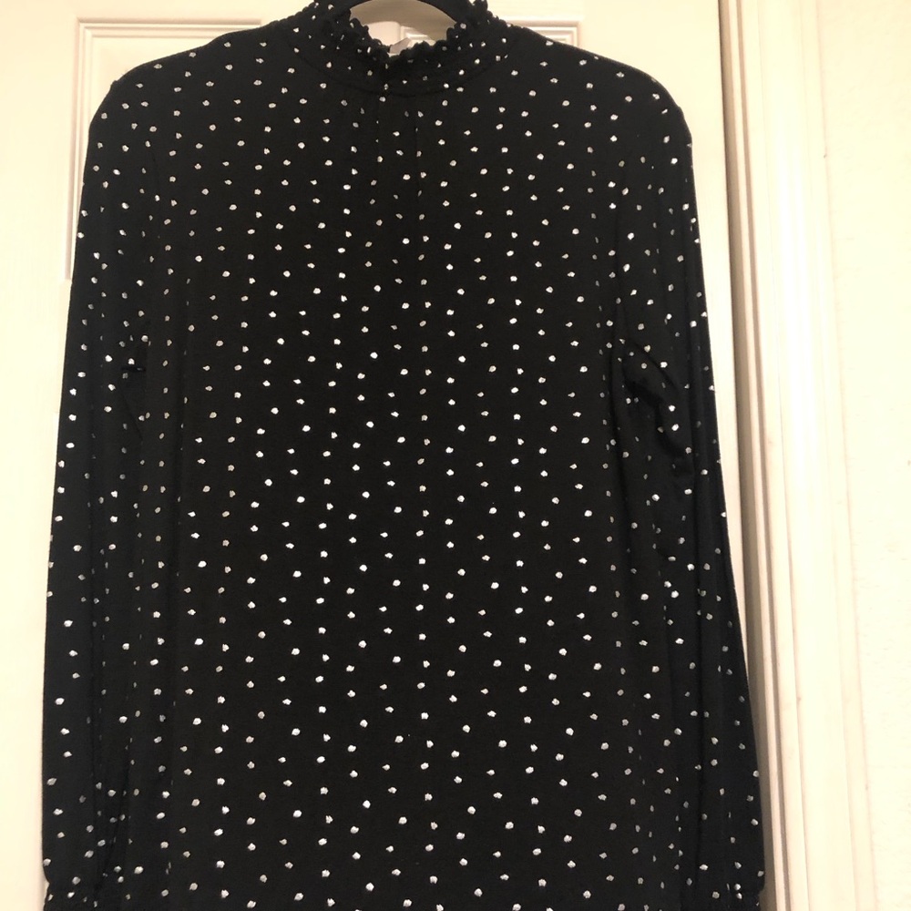 Anne Klein Black Blouse with White Dots